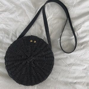 Black circle straw bag